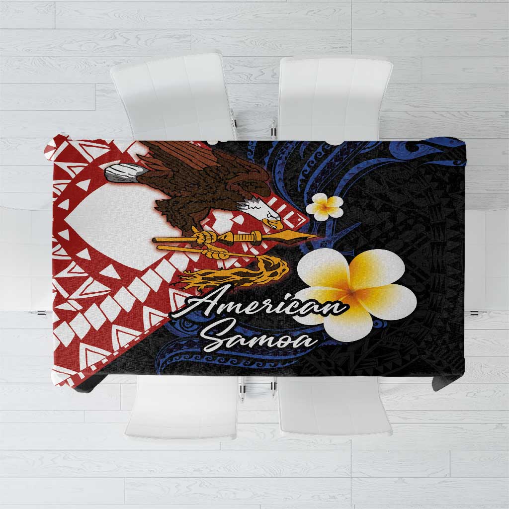 American Samoa Flag Day Tablecloth Polynesian Tatau Art and Plumeria LT03 Black - Polynesian Pride