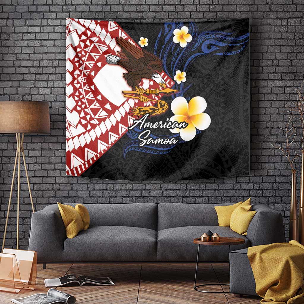 American Samoa Flag Day Tapestry Polynesian Tatau Art and Plumeria LT03 Black - Polynesian Pride