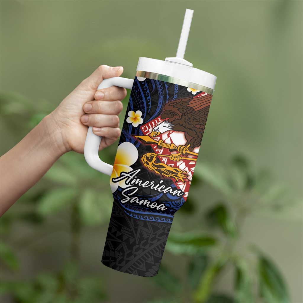 American Samoa Flag Day Tumbler With Handle Polynesian Tatau Art and Plumeria LT03 - Polynesian Pride