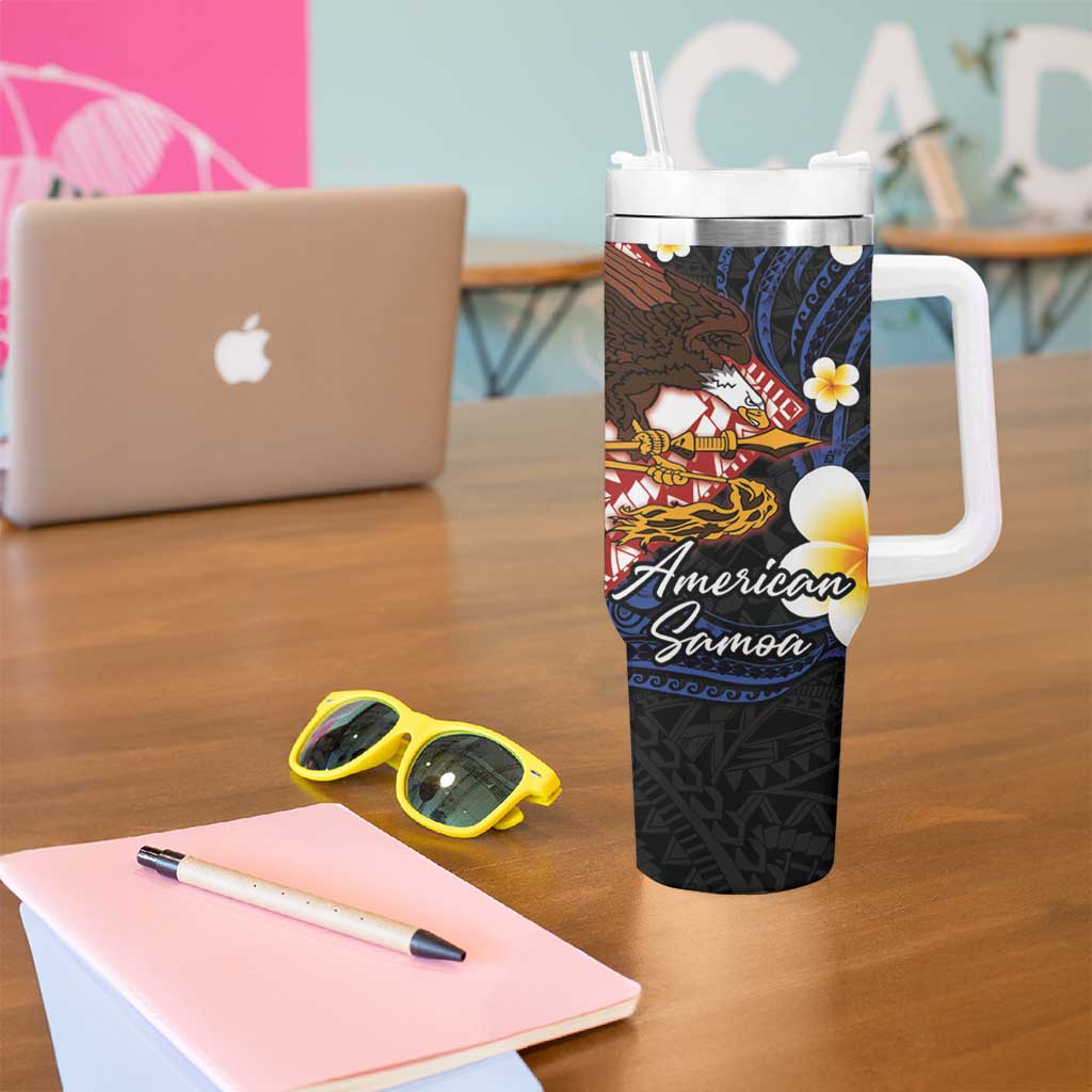 American Samoa Flag Day Tumbler With Handle Polynesian Tatau Art and Plumeria LT03 - Polynesian Pride