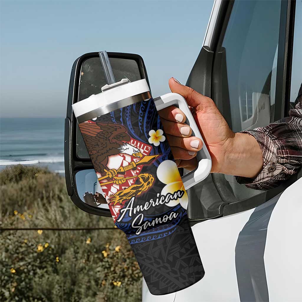 American Samoa Flag Day Tumbler With Handle Polynesian Tatau Art and Plumeria LT03 - Polynesian Pride