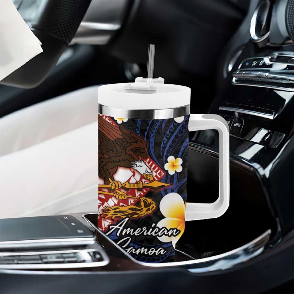 American Samoa Flag Day Tumbler With Handle Polynesian Tatau Art and Plumeria LT03 - Polynesian Pride