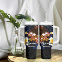 American Samoa Flag Day Tumbler With Handle Polynesian Tatau Art and Plumeria LT03 - Polynesian Pride