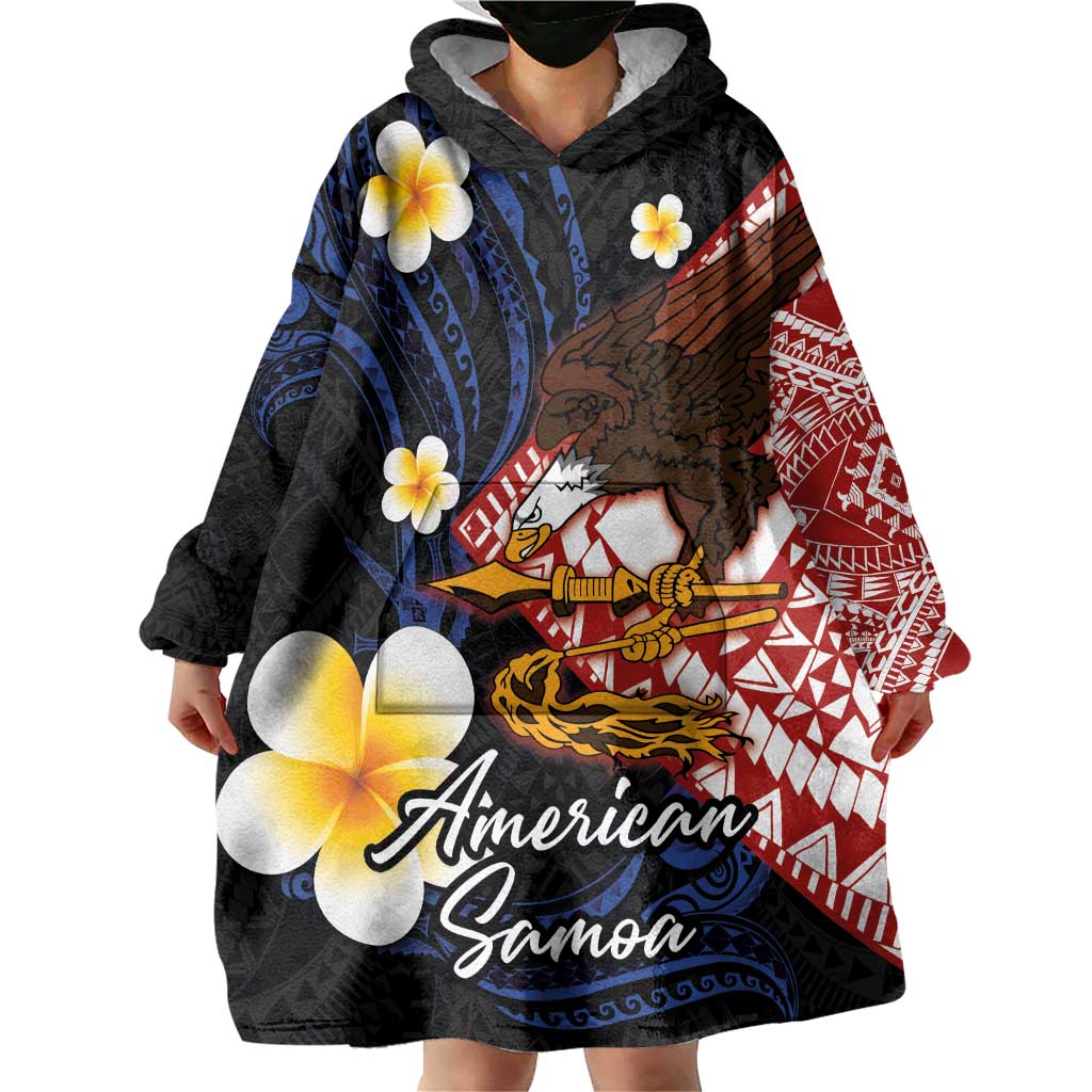 American Samoa Flag Day Wearable Blanket Hoodie Polynesian Tatau Art and Plumeria