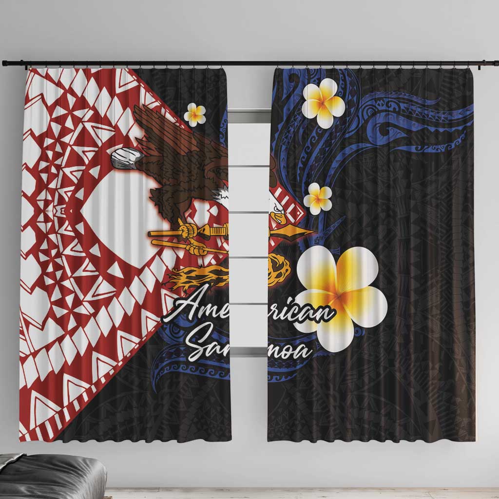 American Samoa Flag Day Window Curtain Polynesian Tatau Art and Plumeria LT03 With Hooks Black - Polynesian Pride