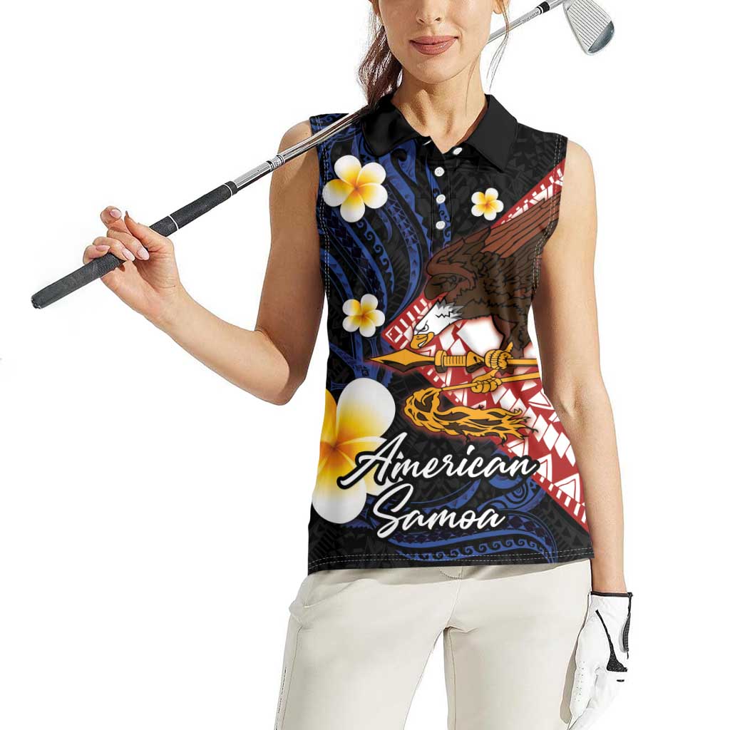 American Samoa Flag Day Women Sleeveless Polo Shirt Polynesian Tatau Art and Plumeria