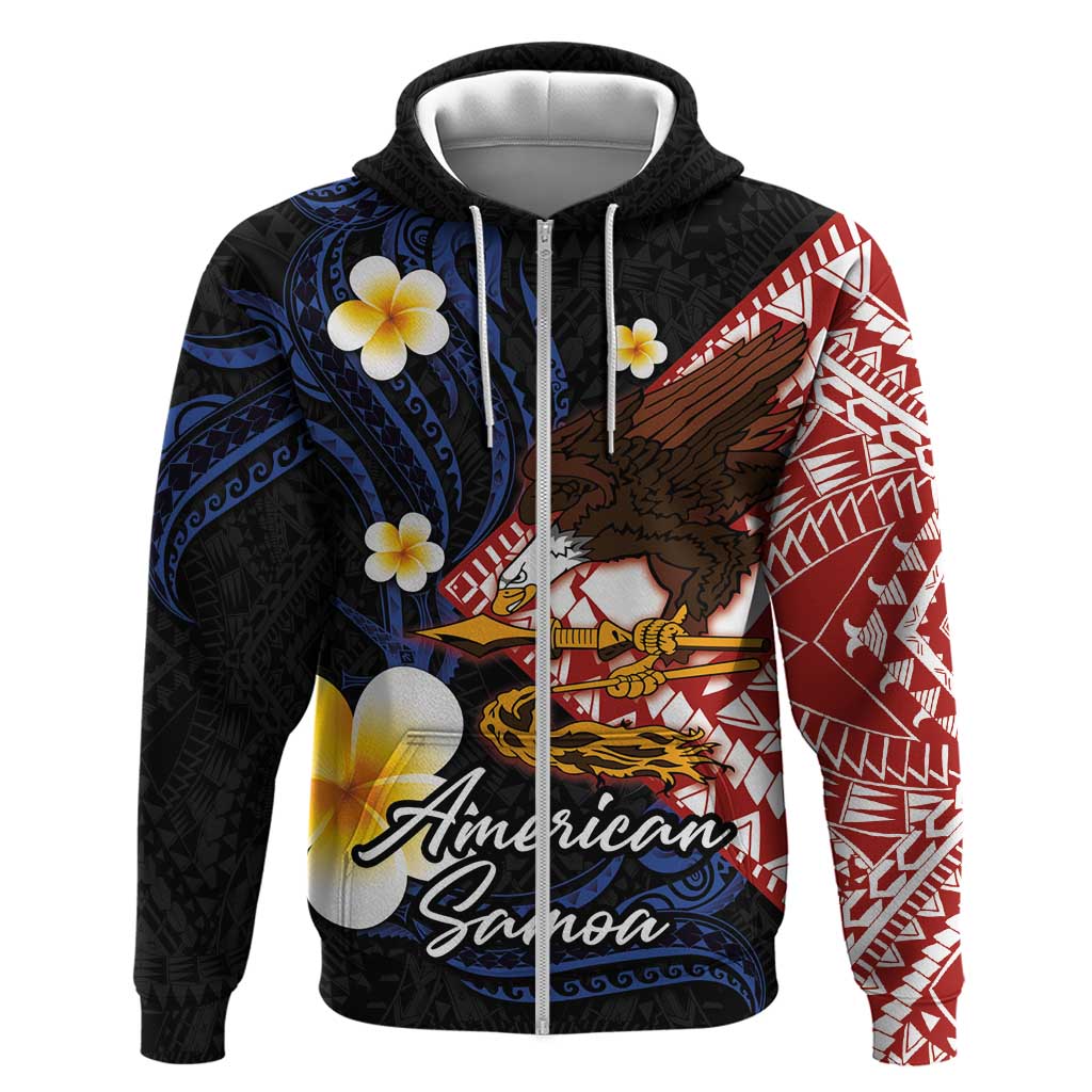 American Samoa Flag Day Zip Hoodie Polynesian Tatau Art and Plumeria LT03 Zip Hoodie Black - Polynesian Pride