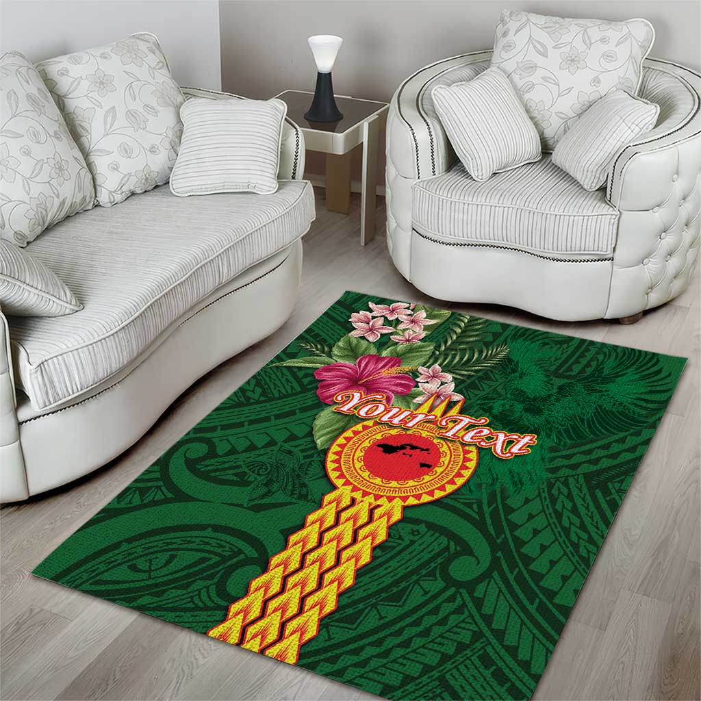Manuʻa Islands Area Rug Polynesian Style with Rooster Tattoo and Tropical Plants