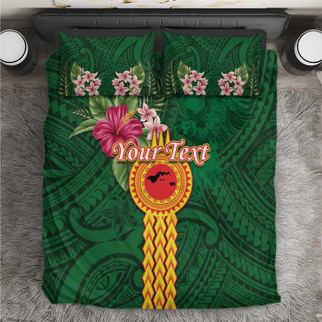 Personalised Manuʻa Islands Bedding Set Polynesian Style with Rooster Tattoo and Tropical Plants LT03 Green - Polynesian Pride
