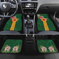 Personalised Manuʻa Islands Car Mats Polynesian Style with Rooster Tattoo and Tropical Plants LT03 Set 4pcs Green - Polynesian Pride