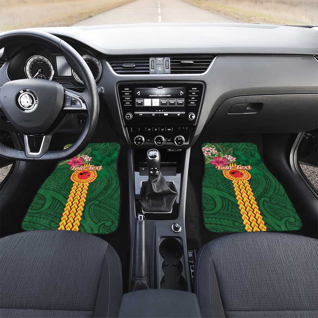 Personalised Manuʻa Islands Car Mats Polynesian Style with Rooster Tattoo and Tropical Plants LT03 Set 2pcs - Front Green - Polynesian Pride