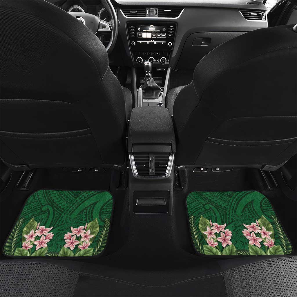 Personalised Manuʻa Islands Car Mats Polynesian Style with Rooster Tattoo and Tropical Plants LT03 Set 2pcs - Back Green - Polynesian Pride
