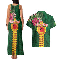 Manuʻa Islands Couples Matching Tank Maxi Dress and Hawaiian Shirt Polynesian Style with Rooster Tattoo and Tropical Plants
