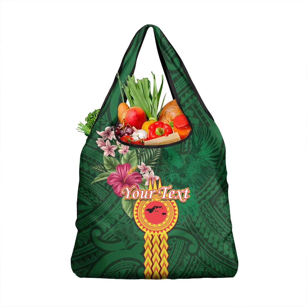 Manuʻa Islands Grocery Bag Polynesian Style with Rooster Tattoo and Tropical Plants