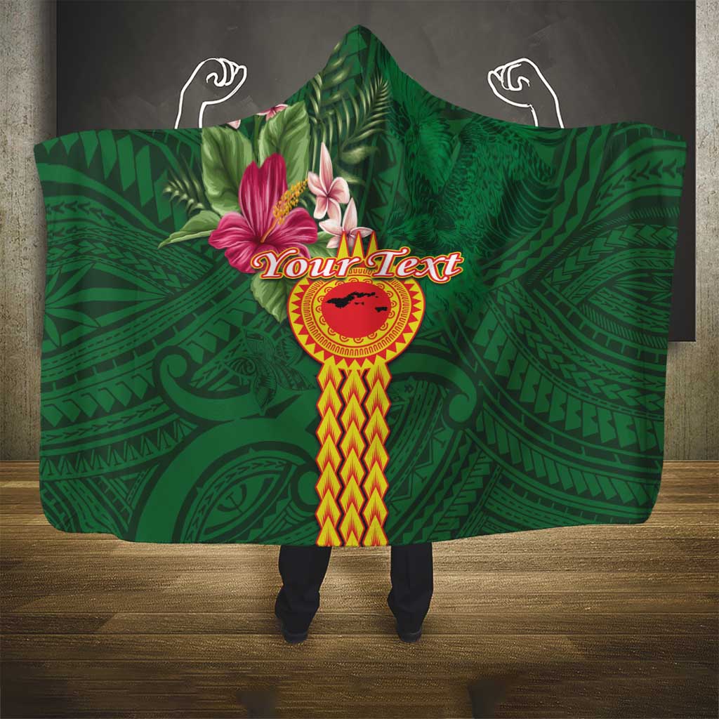 Manuʻa Islands Hooded Blanket Polynesian Style with Rooster Tattoo and Tropical Plants