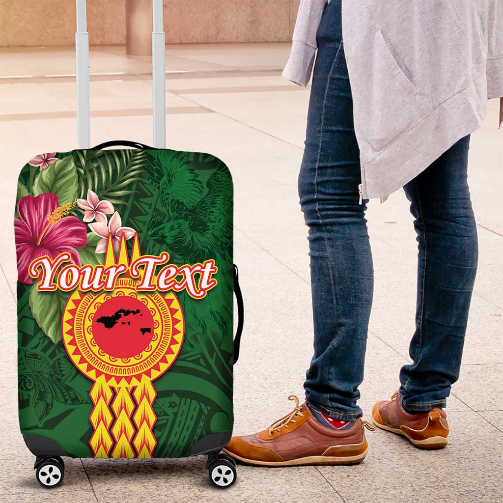Personalised Manuʻa Islands Luggage Cover Polynesian Style with Rooster Tattoo and Tropical Plants LT03 Green - Polynesian Pride