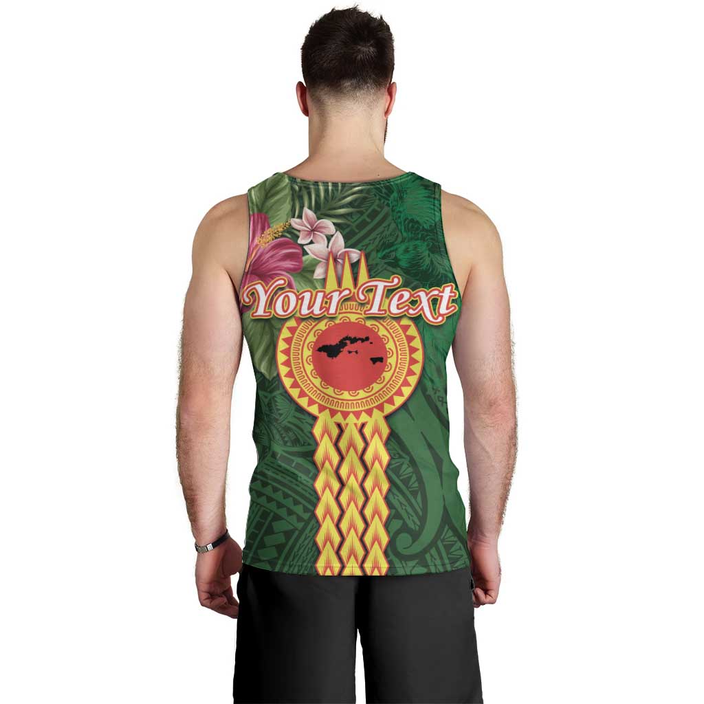 Manuʻa Islands Men Tank Top Polynesian Style with Rooster Tattoo and Tropical Plants