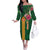 Manuʻa Islands Off The Shoulder Long Sleeve Dress Polynesian Style with Rooster Tattoo and Tropical Plants