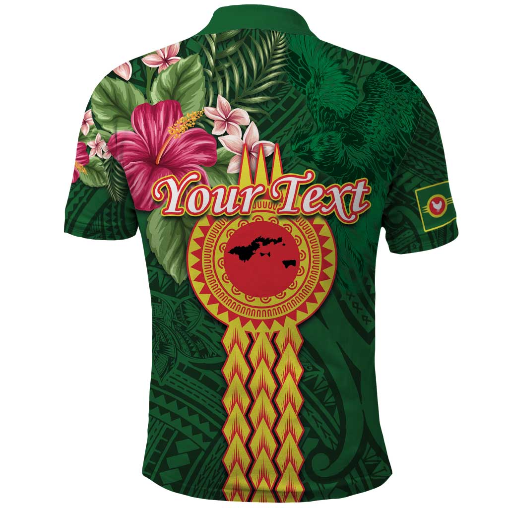 Manuʻa Islands Polo Shirt Polynesian Style with Rooster Tattoo and Tropical Plants