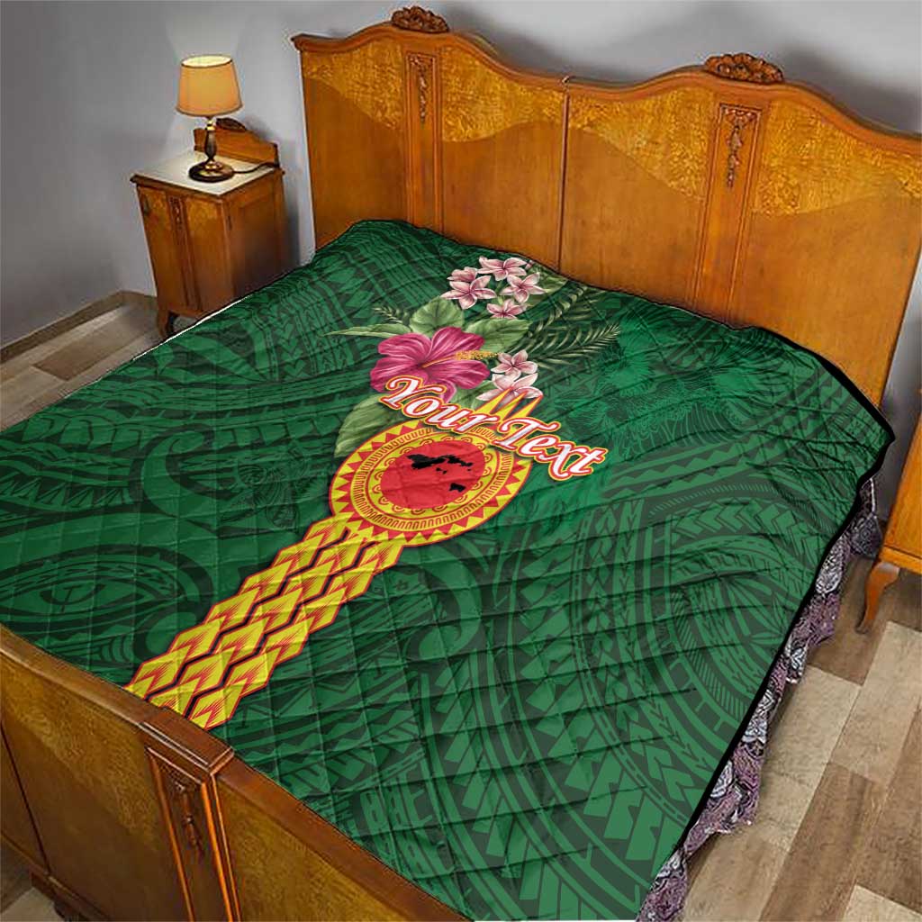 Manuʻa Islands Quilt Polynesian Style with Rooster Tattoo and Tropical Plants