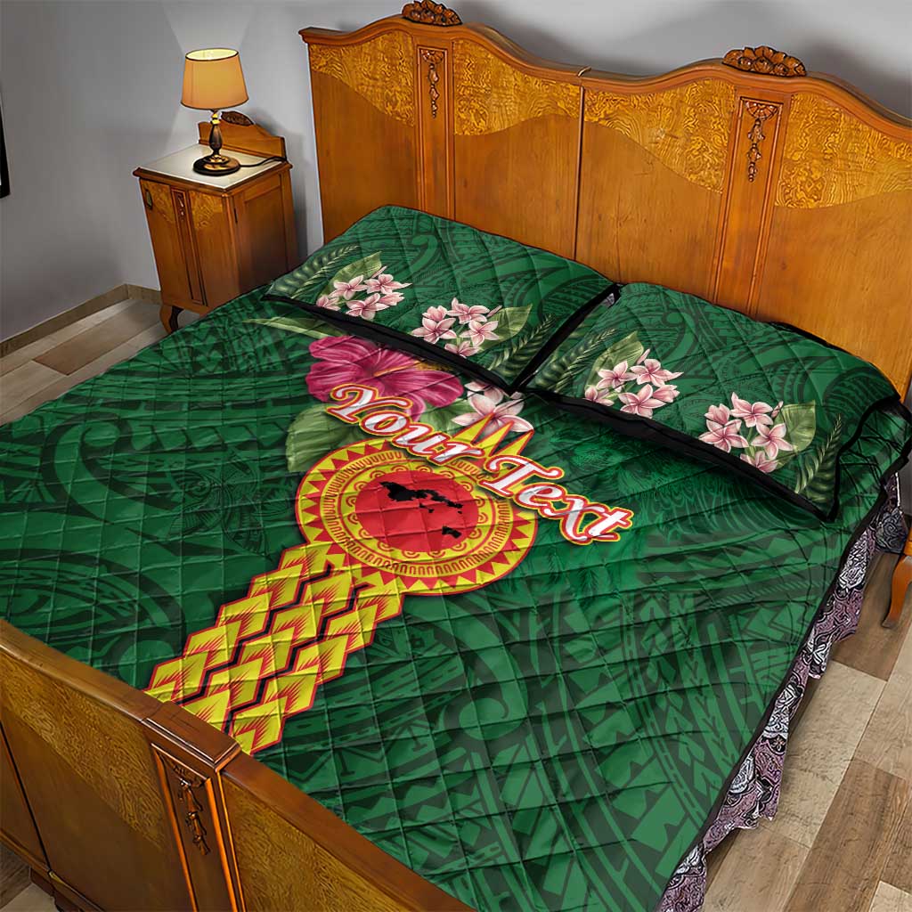 Manuʻa Islands Quilt Bed Set Polynesian Style with Rooster Tattoo and Tropical Plants