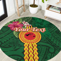 Personalised Manuʻa Islands Round Carpet Polynesian Style with Rooster Tattoo and Tropical Plants LT03 Green - Polynesian Pride