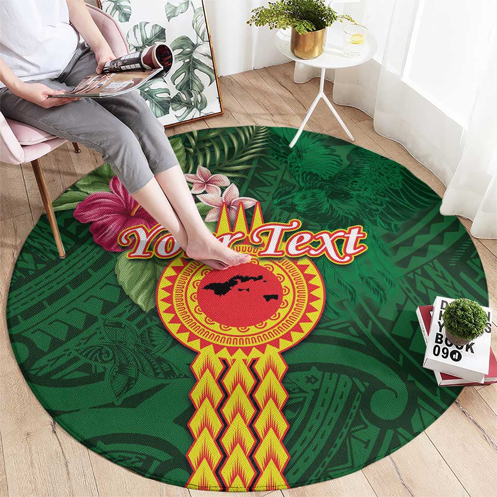 Personalised Manuʻa Islands Round Carpet Polynesian Style with Rooster Tattoo and Tropical Plants LT03 - Polynesian Pride