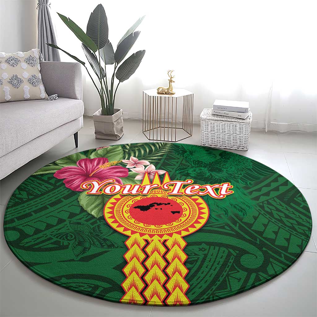 Personalised Manuʻa Islands Round Carpet Polynesian Style with Rooster Tattoo and Tropical Plants LT03 - Polynesian Pride