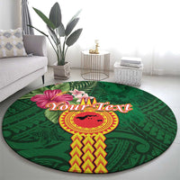 Personalised Manuʻa Islands Round Carpet Polynesian Style with Rooster Tattoo and Tropical Plants LT03 - Polynesian Pride