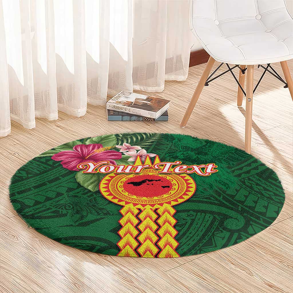 Personalised Manuʻa Islands Round Carpet Polynesian Style with Rooster Tattoo and Tropical Plants LT03 - Polynesian Pride