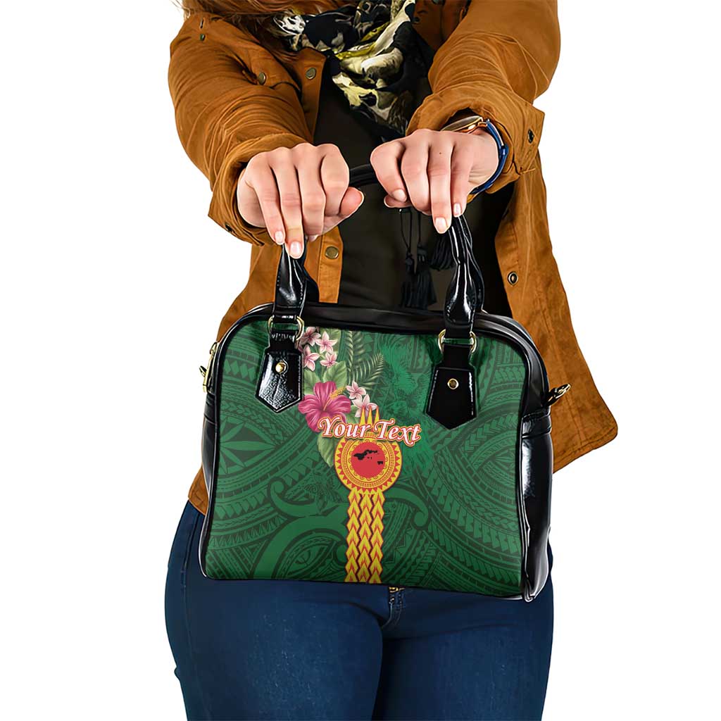 Personalised Manuʻa Islands Shoulder Handbag Polynesian Style with Rooster Tattoo and Tropical Plants LT03 One Size Green - Polynesian Pride