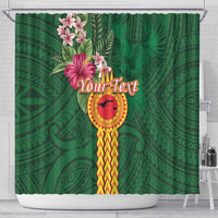 Personalised Manuʻa Islands Shower Curtain Polynesian Style with Rooster Tattoo and Tropical Plants LT03 - Polynesian Pride