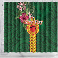 Personalised Manuʻa Islands Shower Curtain Polynesian Style with Rooster Tattoo and Tropical Plants LT03 - Polynesian Pride
