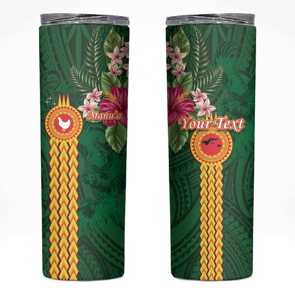 Manu'a Skinny Tumbler Polynesian Style with Rooster Tattoo and Tropical Plants