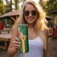 Manu'a Skinny Tumbler Polynesian Style with Rooster Tattoo and Tropical Plants