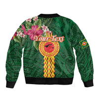 Personalised Manuʻa Islands Sleeve Zip Bomber Jacket Polynesian Style with Rooster Tattoo and Tropical Plants LT03 - Polynesian Pride