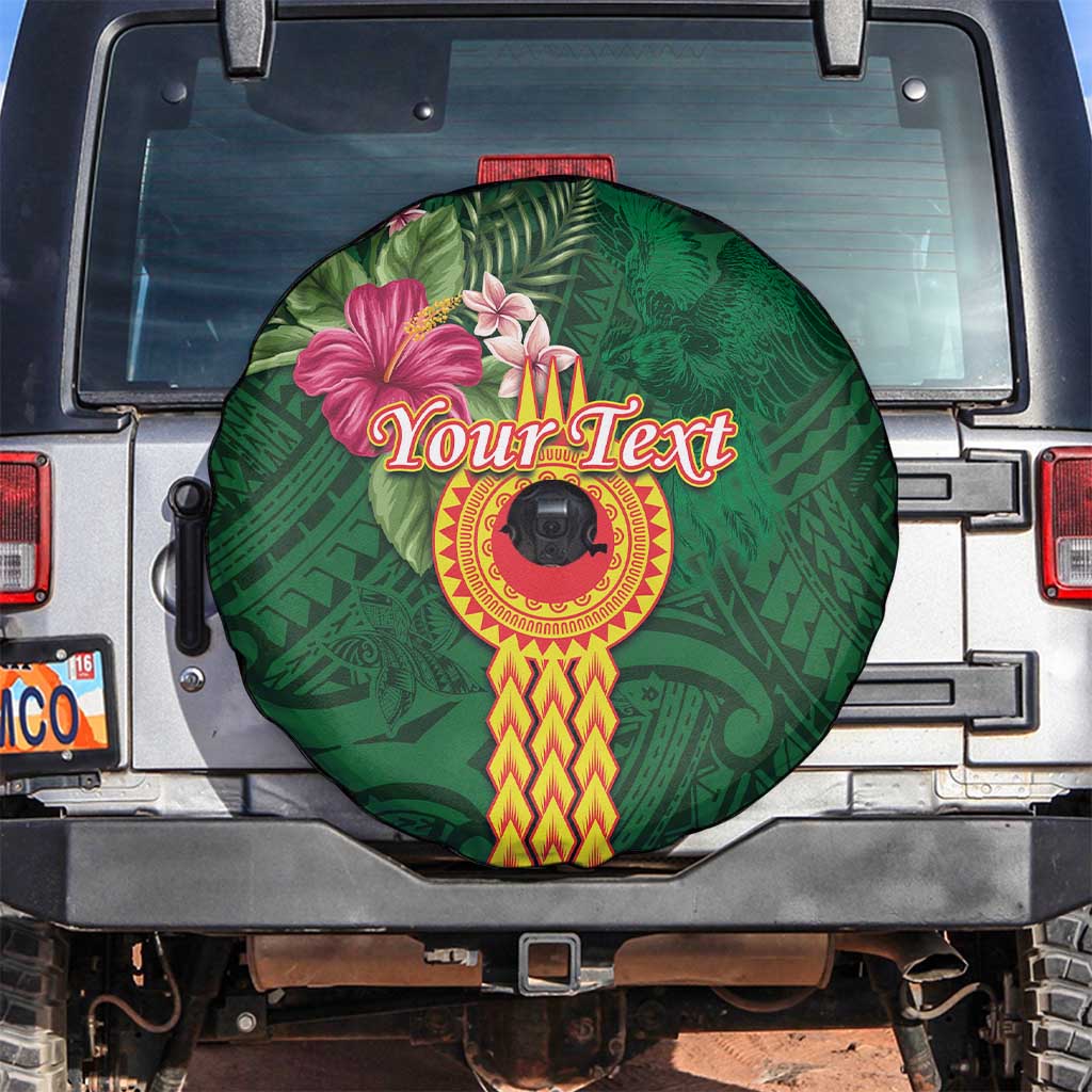 Personalised Manuʻa Islands Spare Tire Cover Polynesian Style with Rooster Tattoo and Tropical Plants LT03 Green - Polynesian Pride