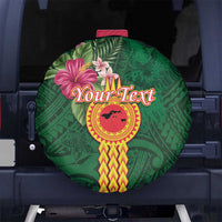 Personalised Manuʻa Islands Spare Tire Cover Polynesian Style with Rooster Tattoo and Tropical Plants LT03 No hole Green - Polynesian Pride