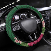 Manuʻa Islands Steering Wheel Cover Polynesian Style with Rooster Tattoo and Tropical Plants LT03 Universal Fit Green - Polynesian Pride