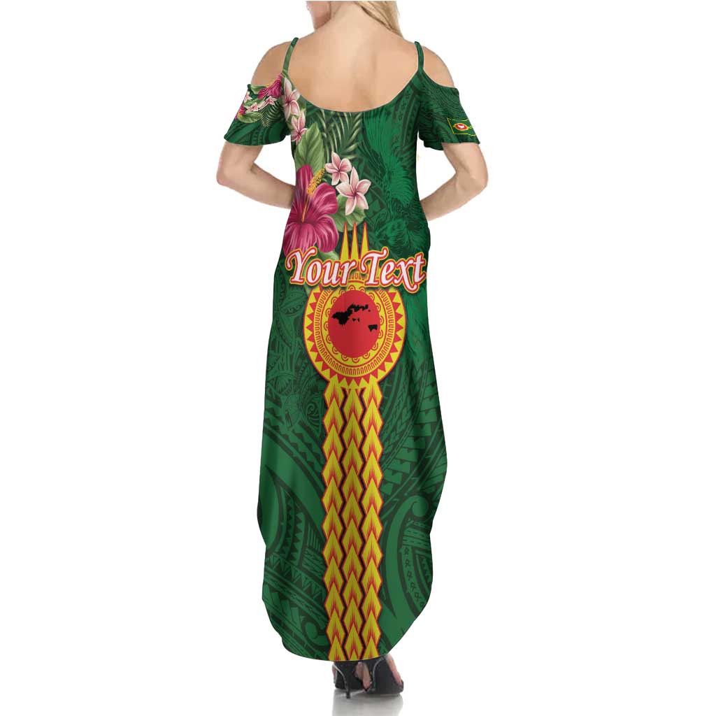 Manuʻa Islands Summer Maxi Dress Polynesian Style with Rooster Tattoo and Tropical Plants