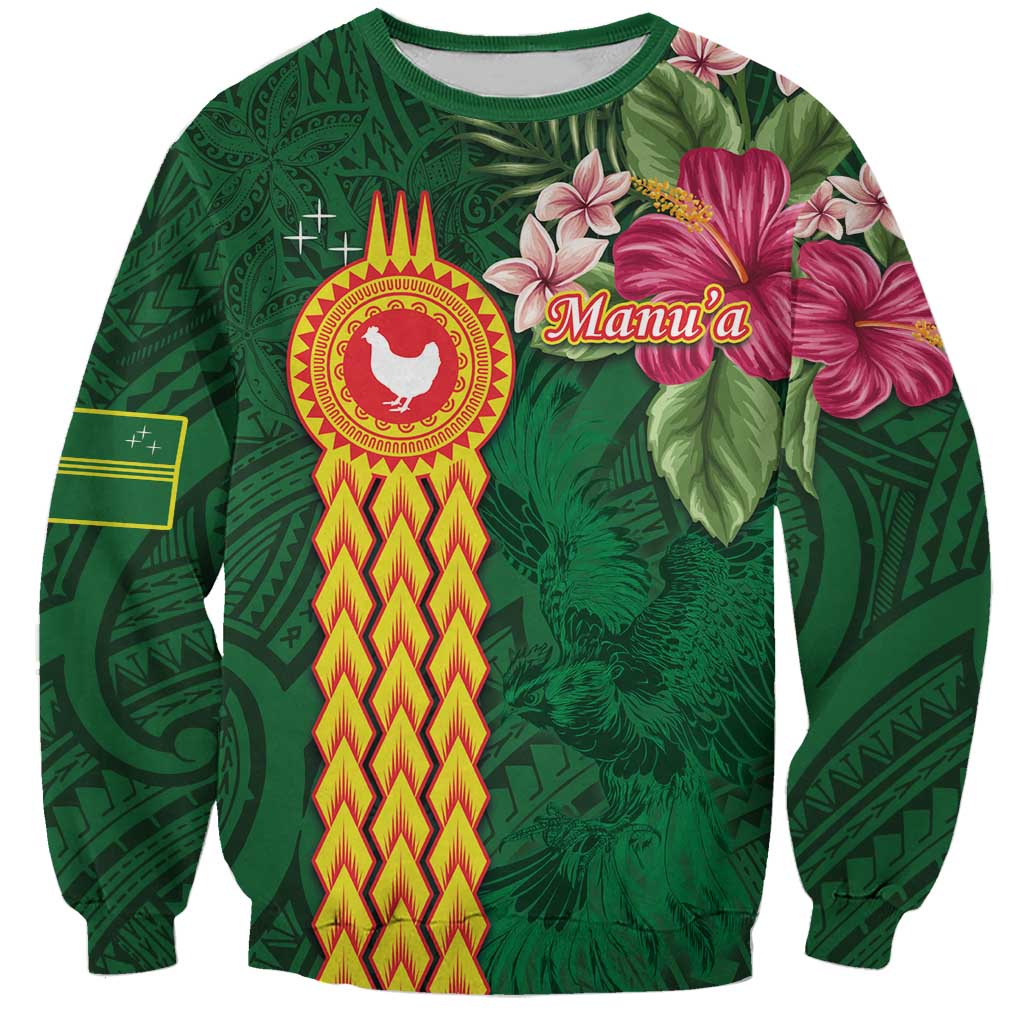 Manuʻa Islands Sweatshirt Polynesian Style with Rooster Tattoo and Tropical Plants