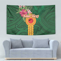 Manuʻa Islands Tapestry Polynesian Style with Rooster Tattoo and Tropical Plants