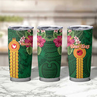 Manu'a Tumbler Cup Polynesian Style with Rooster Tattoo and Tropical Plants