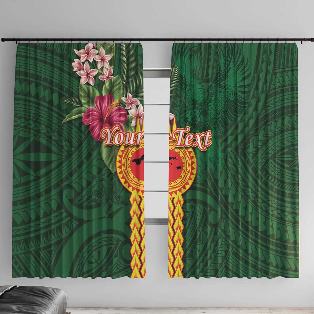 Personalised Manuʻa Islands Window Curtain Polynesian Style with Rooster Tattoo and Tropical Plants LT03 With Hooks Green - Polynesian Pride