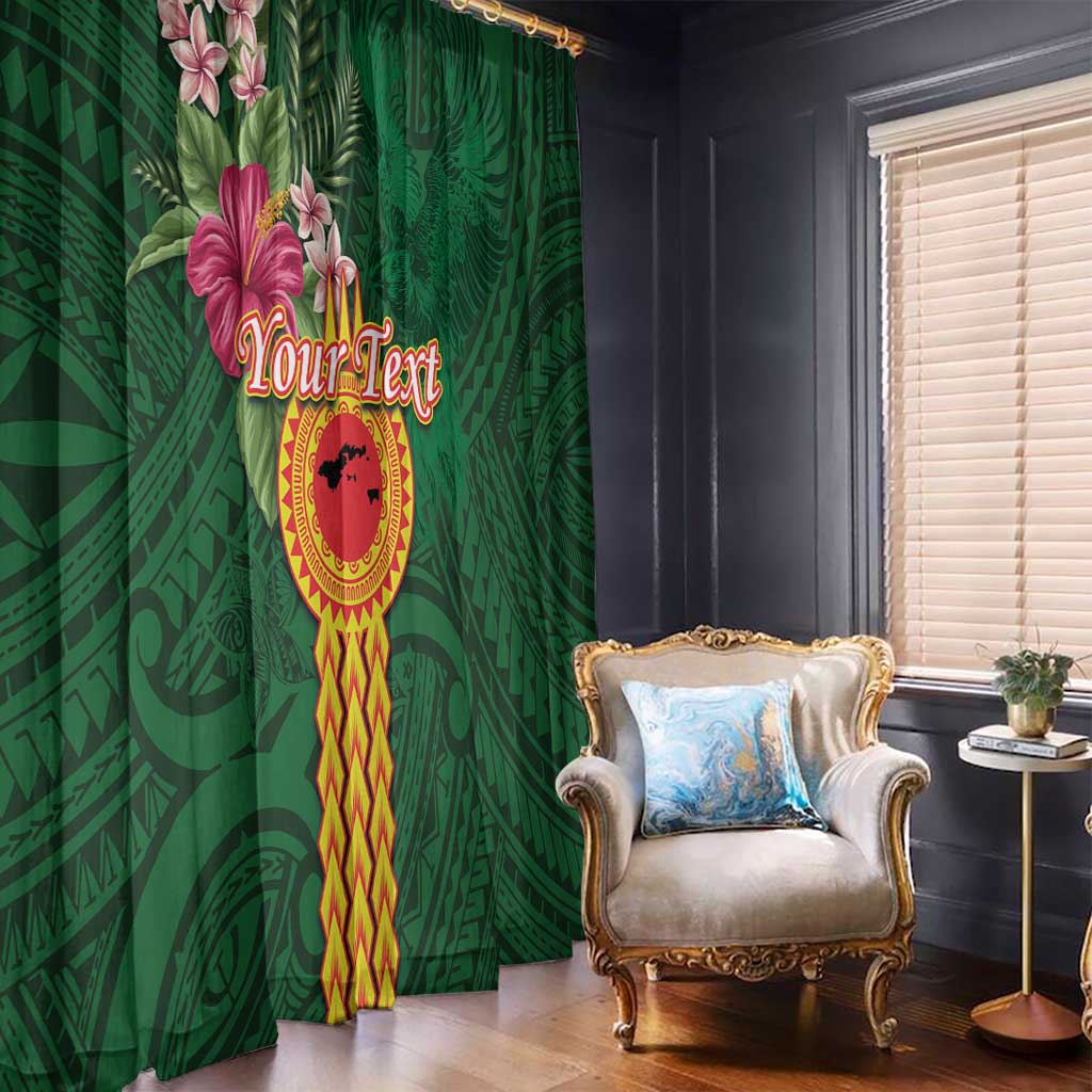 Manuʻa Islands Window Curtain Polynesian Style with Rooster Tattoo and Tropical Plants