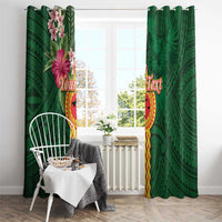 Manuʻa Islands Window Curtain Polynesian Style with Rooster Tattoo and Tropical Plants