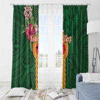 Manuʻa Islands Window Curtain Polynesian Style with Rooster Tattoo and Tropical Plants