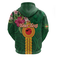 Personalised Manuʻa Islands Zip Hoodie Polynesian Style with Rooster Tattoo and Tropical Plants LT03 - Polynesian Pride