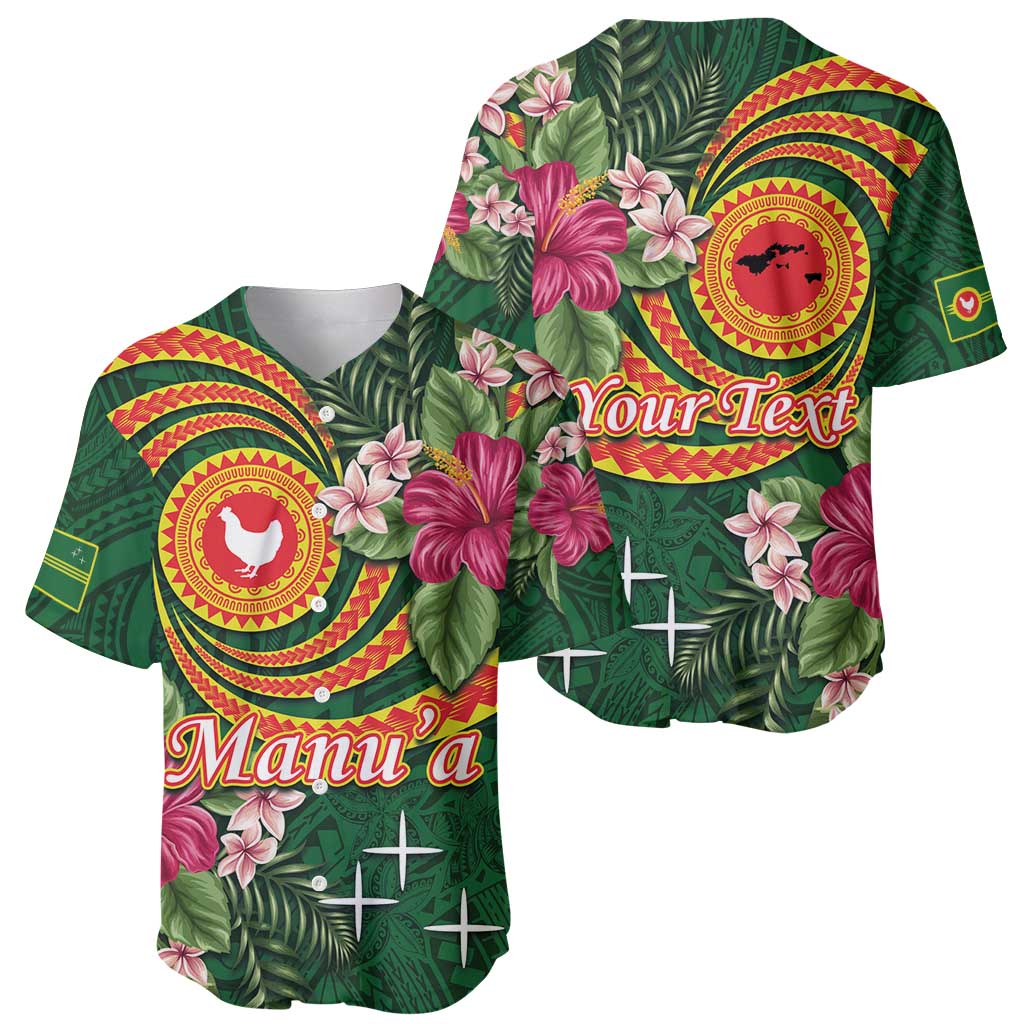 Manuʻa Islands Baseball Jersey Polynesian Art Tattoo Style and Tropical Plants