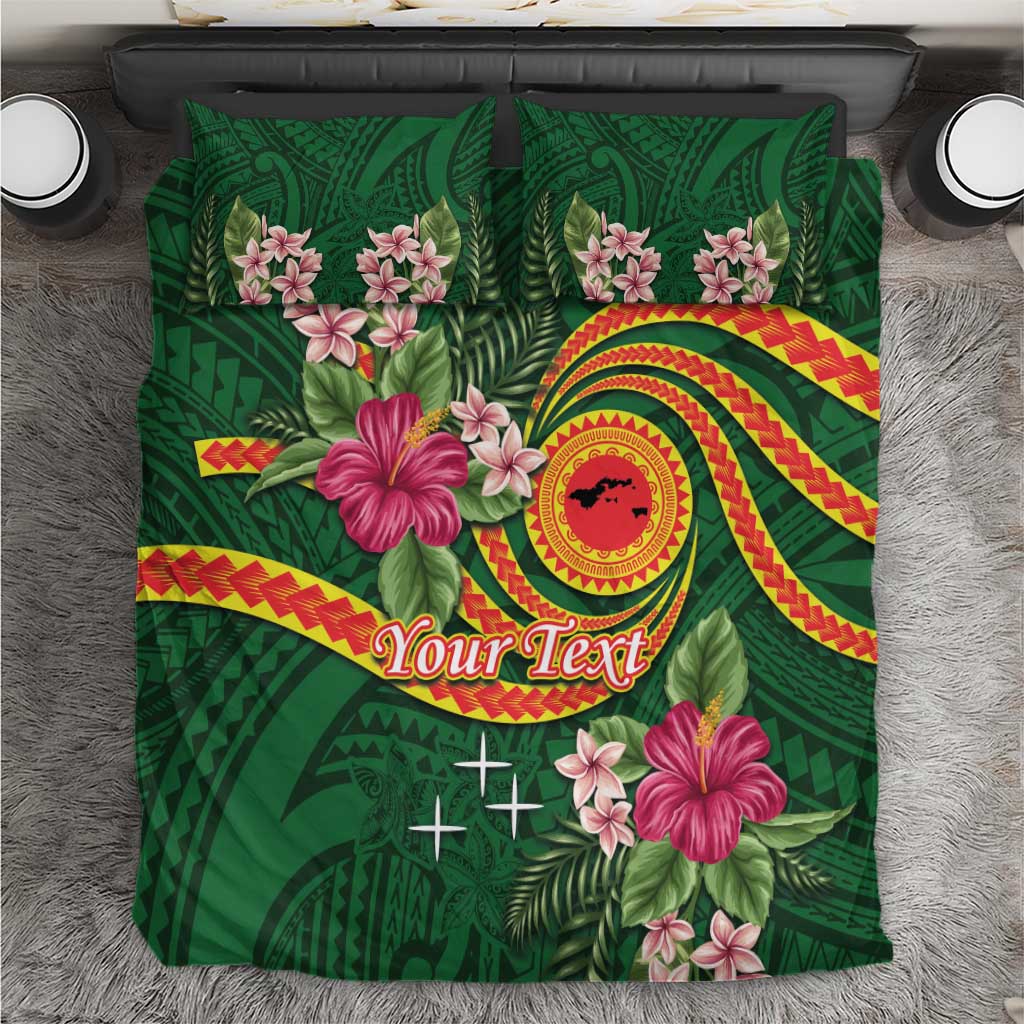 Personalised Manuʻa Islands Bedding Set Polynesian Art Tattoo Style and Tropical Plants LT03 Green - Polynesian Pride